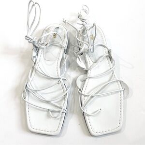 Zara white leather strappy sandal flats